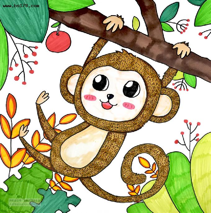 儿童画教程 探秘神奇的动物世界《丛林中的小猴子》